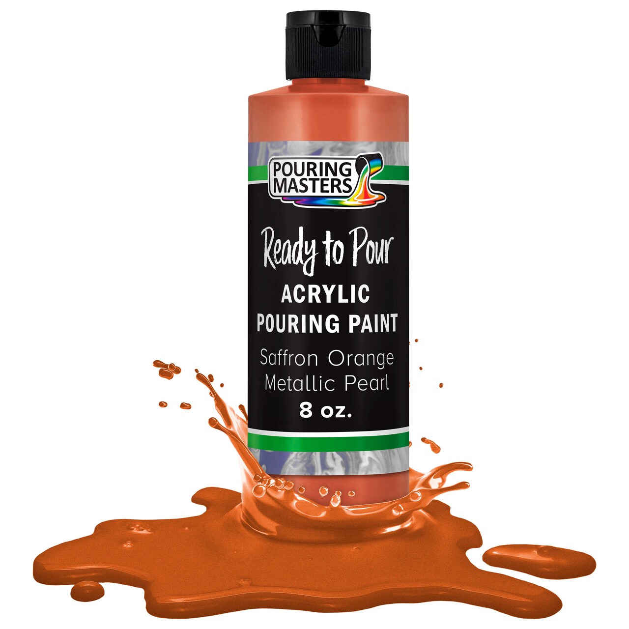 Pouring Masters Saffron Orange Metallic Pearl Ready to Pour Acrylic Pouring Paint - Premium 8-Ounce Pre-Mixed Fluid Acrylic Paint - Fluid Art Supplies for Canvas, Wood, Paper, Tile & Rocks